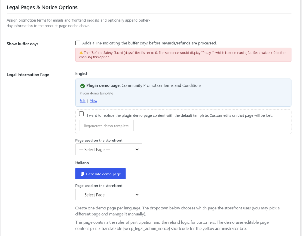 2.10 Legal Pages & Notice Options