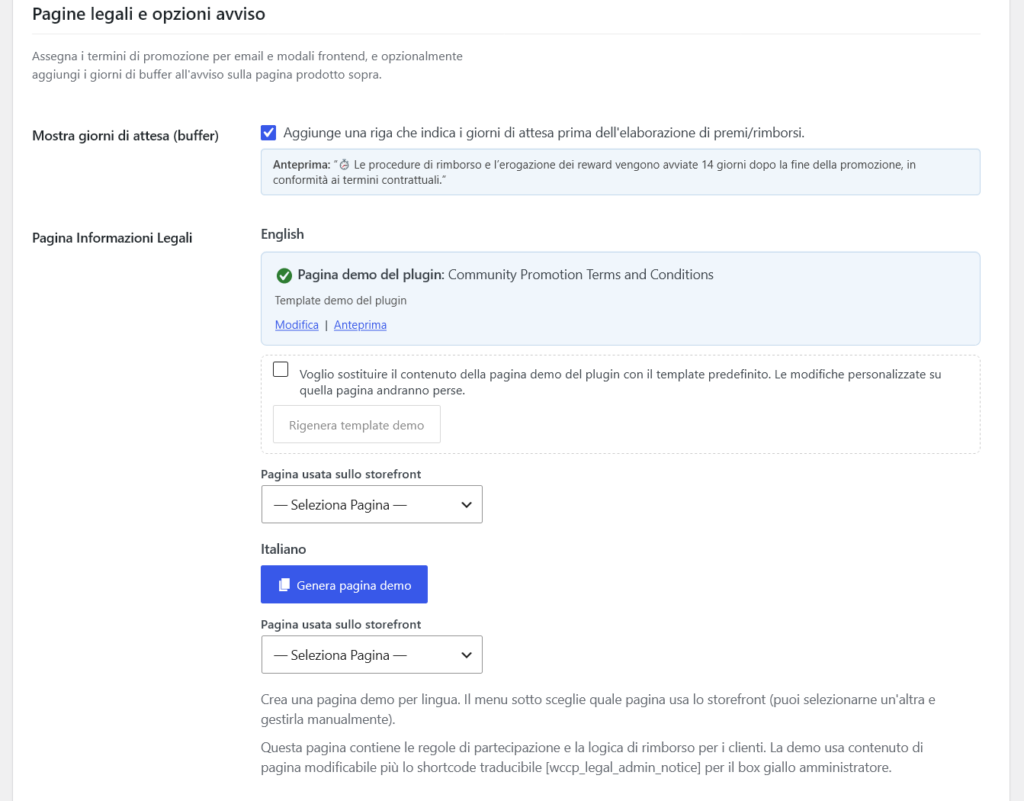 2.10 - Pagine legali e opzioni avviso