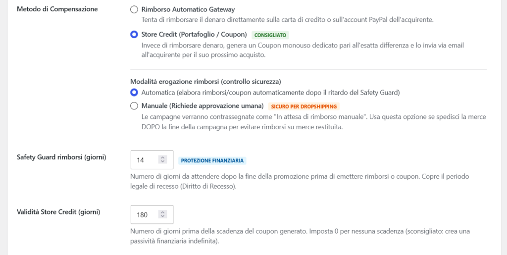 2.6 - Refund Safety Guard, Store Credit Validity e Force refund-compatible gateways
