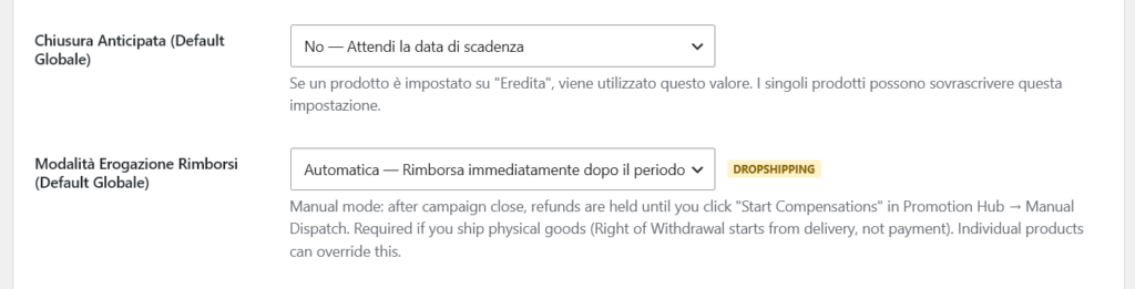 2.7 / 2.8 - Default globali Early Closure e Refund Dispatch Mode