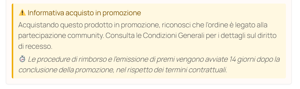 2.9 - Avviso Politica di Recesso — pagina prodotto frontend