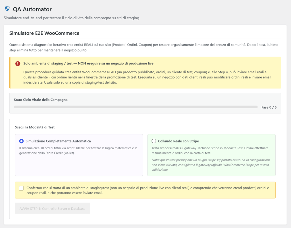 7.1 - Wizard della QA Suite con i vari passaggi evidenziati