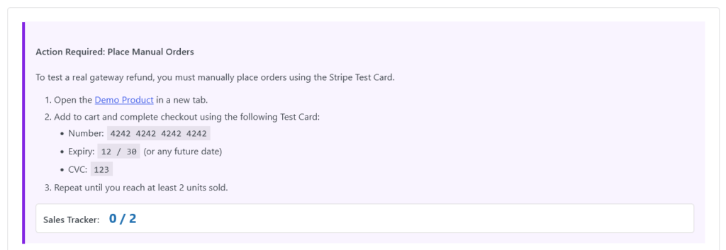 7.2 - Specific Stripe test instructions