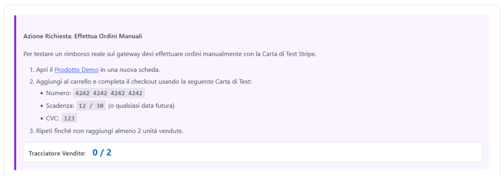 7.2 - Istruzioni specifiche per il test con Stripe