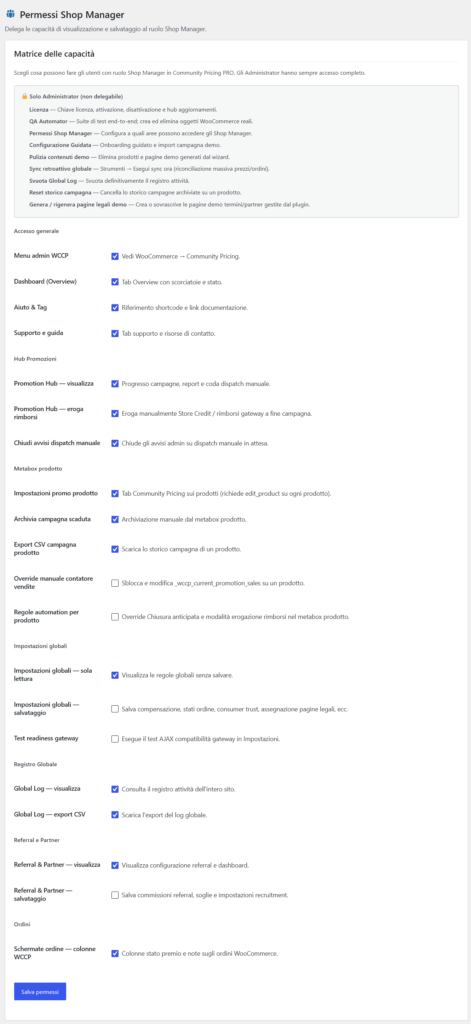 7.3 - Pagina di impostazione dei permessi dello Shop Manager